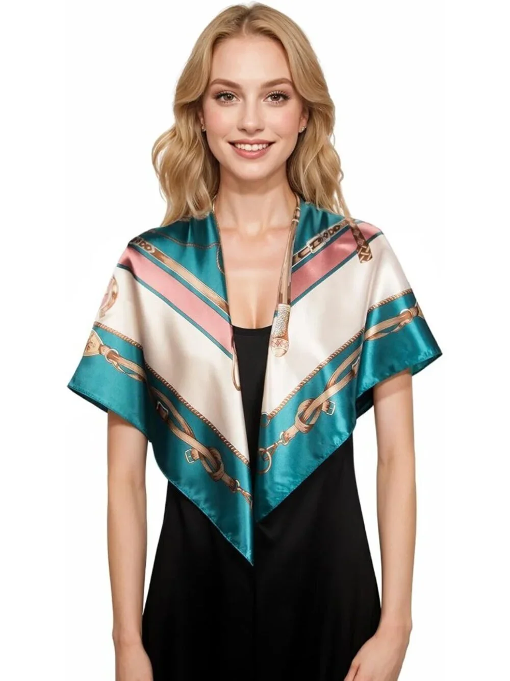 Women's Turquoise Printed Square Scarf Bandanas Hair Scarf 35 Inches
